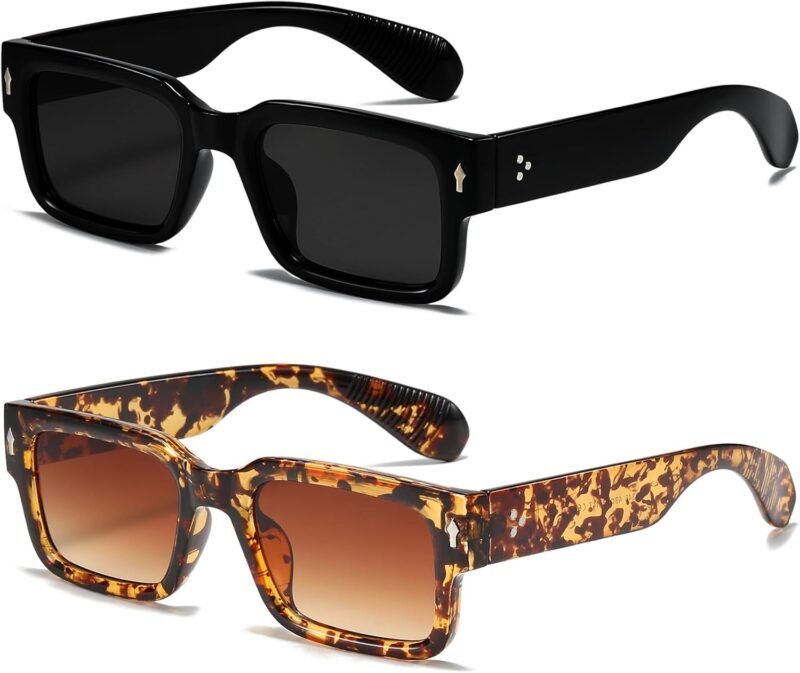 CEREMONYT Sunglasses Square  Frame Sunglasses for Women Men Trendy Chunky Rectangle Sun Glasses Black Shades UV400 Protection