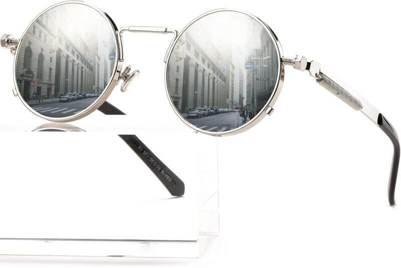 CEREMONYT Sunglasses Round Steampunk Sunglasses Circle Lennon Glasses Gothic Metal Frame 100% UV Blocking Lens