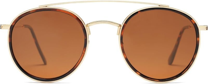 CEREMONYT Sunglasses Round Retro Round Double Bridge Polarized Sunglasses for Women Men Vintage Circle UV400 Sunnies SJ1104