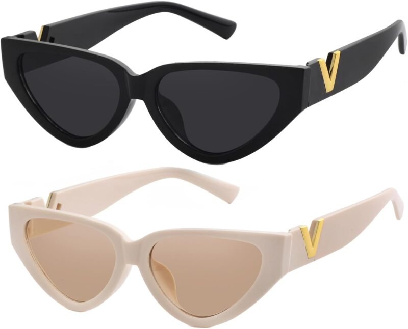 CEREMONYT Sunglasses Cat EyeFashion Cat Eye Sunglasses for Women 90s  Trendy Y2K Aesthetic Vintage Small Black Shades 2 Pack