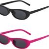 CEREMONYT Sunglasses Oval Narrow Cat Eye Sunglasses for Women Men 90s Sun Glasses Womens Small Oval Sunglasses Black Shades