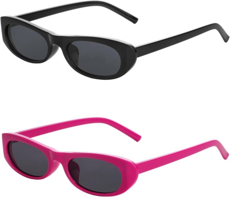 CEREMONYT Sunglasses Oval Narrow Cat Eye Sunglasses for Women Men 90s Sun Glasses Womens Small Oval Sunglasses Black Shades