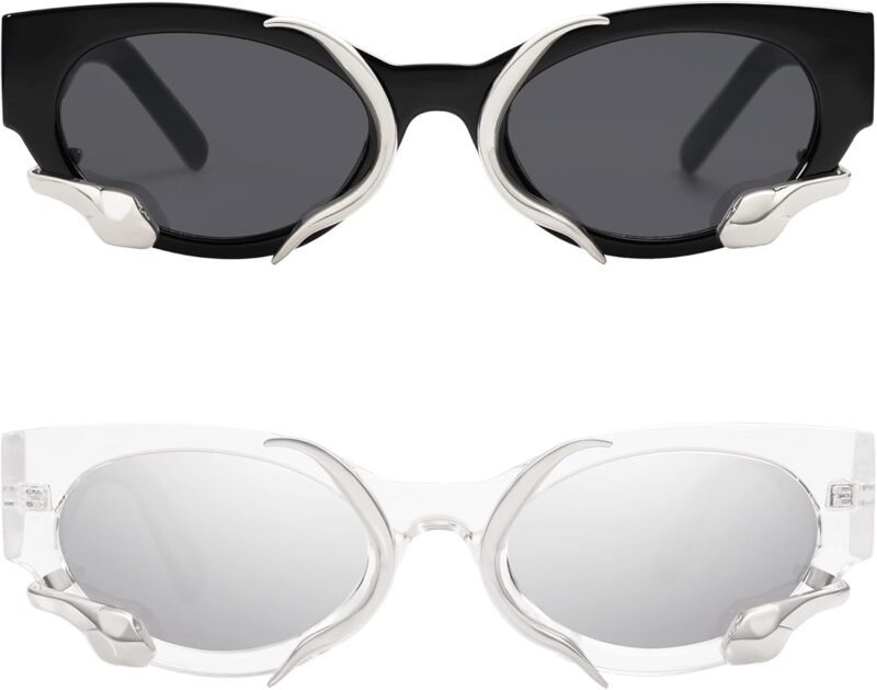 CEREMONYT Sunglasses Cat Eye Trendy Sunglasses for Women Men Vintage Narrow Cateye Metal Snake Sunnie Y2k Accessories AP3621