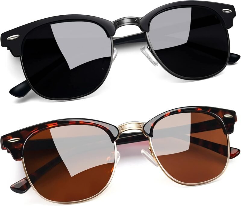 CEREMONYT Sunglasses Round  Semi-Rimless Sunglasses Half Frame Sun Glasses Brownline Shades for Women Men UV400 Protection