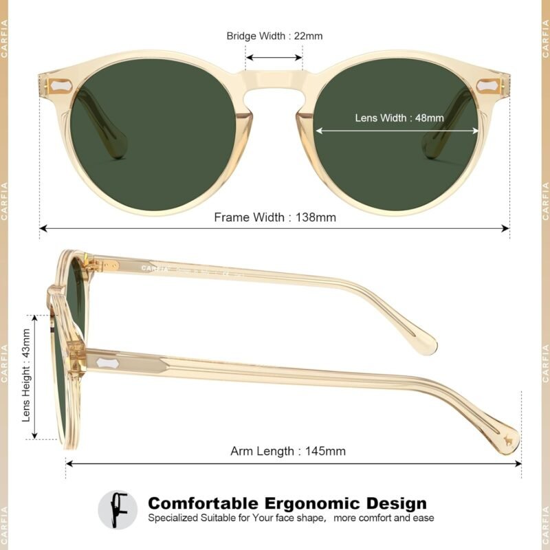 CEREMONYT Sunglasses Round  Vintage Round Acetate Polarized Sunglasses for Women UV Protection CA5288