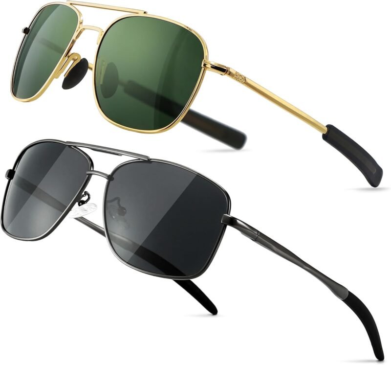 CEREMONYT Sunglasses Military Style Polarized Pilot  Sunglasses and Square  Sunglasses for Men UV400 Protection