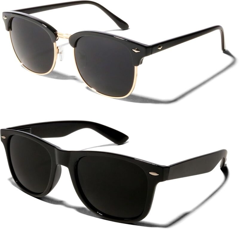 CEREMONYT Sunglasses Super Dark Black Sunglasses WayfarerUV Protection Lens Spring Hinge 80s Vintage Retro Inspired Shades