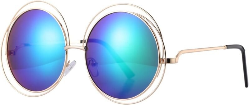 CEREMONYT Sunglasses Round Pro Women’s Double Circle Metal Wire Frame Oversized Round Sunglasses