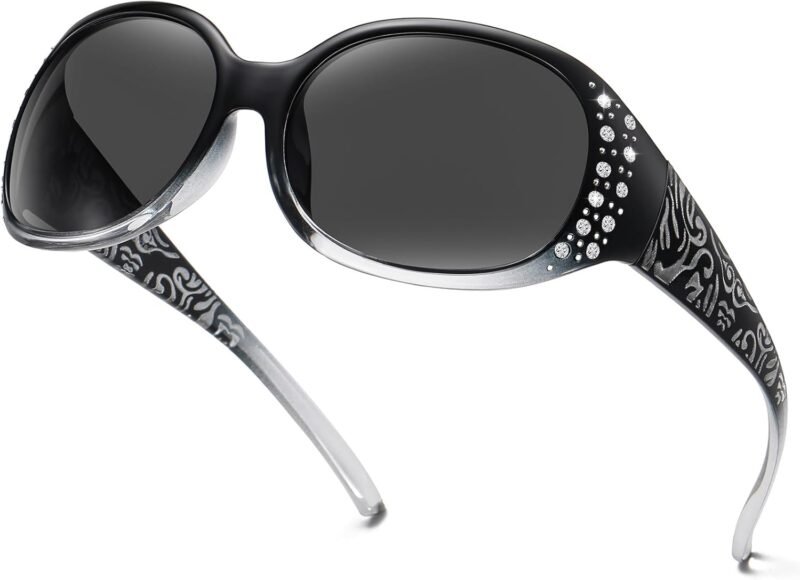 CEREMONYT Sunglasses Oval Sunglasses for Women, Rhinestone Wrap Around Sunglasses with UV400 Protection