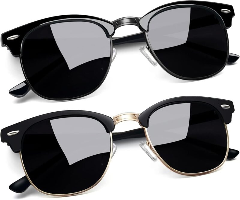 CEREMONYT Sunglasses Round  Semi-Rimless Sunglasses Half Frame Sun Glasses Brownline Shades for Women Men UV400 Protection