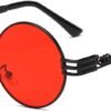 CEREMONYT Sunglasses Round  Sunglasses Steampunk Metal Classic Frame Mirror Lens(C1:Black Lens+ Silver Frame)