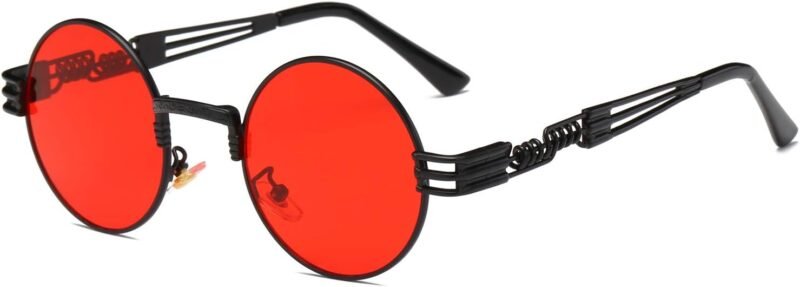 CEREMONYT Sunglasses Round  Sunglasses Steampunk Metal Classic Frame Mirror Lens(C1:Black Lens+ Silver Frame)