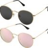 CEREMONYT Sunglasses Round Small Round Polarized Sunglasses for Men Women Classic Circle Metal Frame Sun Glasses 2 Pack