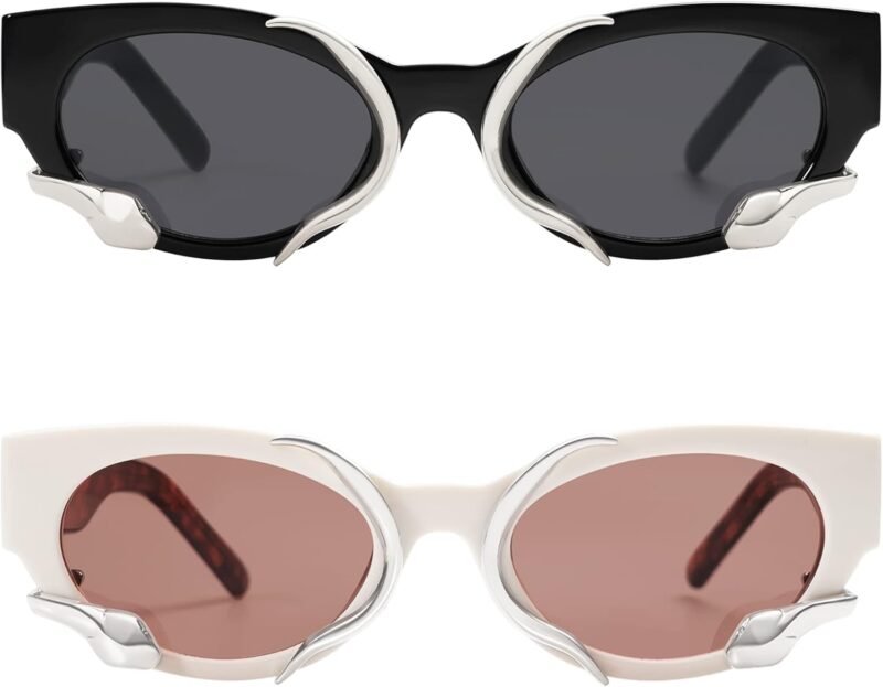 CEREMONYT Sunglasses Cat Eye Trendy Sunglasses for Women Men Vintage Narrow Cateye Metal Snake Sunnie Y2k Accessories AP3621