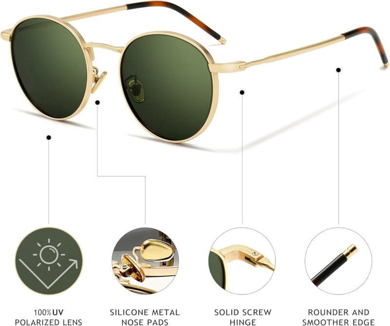 CEREMONYT Sunglasses Round  Ponderable Metal Round Sunglasses for Men Women Classic Vintage Polarized Circle Sun Glasses