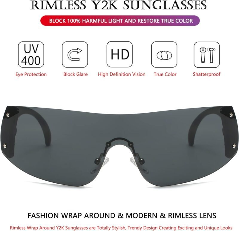 CEREMONYT Sunglasses Wraparound Rimless Y2K Sunglasses Women Men Oversized Fashion Wrap Around Frameless Sun Glasses