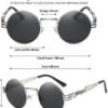 CEREMONYT Sunglasses Round  Sunglasses Steampunk Metal Classic Frame Mirror Lens(C1:Black Lens+ Silver Frame)