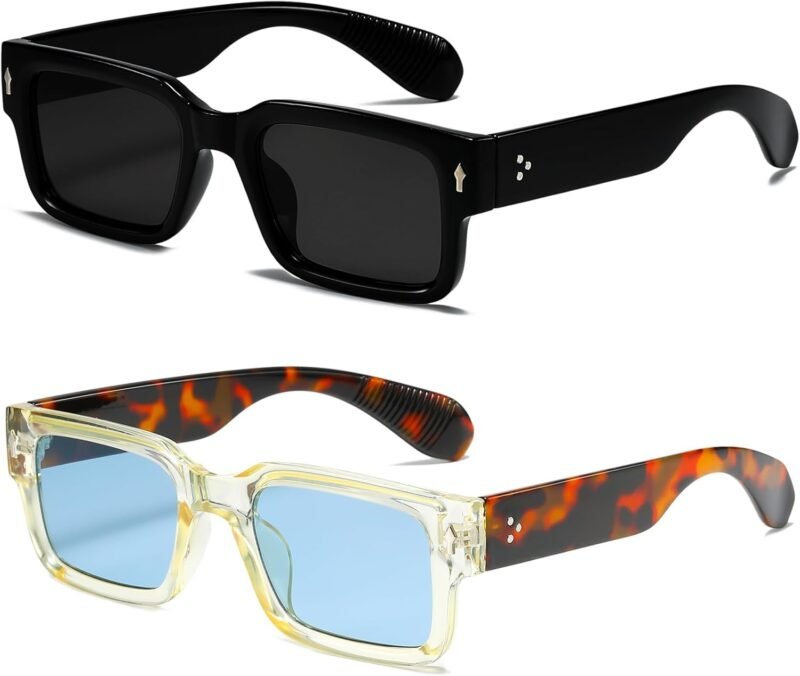 CEREMONYT Sunglasses Square  Frame Sunglasses for Women Men Trendy Chunky Rectangle Sun Glasses Black Shades UV400 Protection