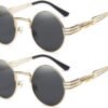 CEREMONYT Sunglasses Round  Sunglasses Steampunk Metal Classic Frame Mirror Lens(C1:Black Lens+ Silver Frame)
