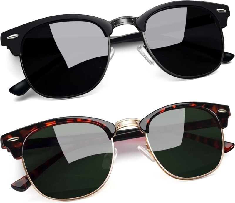 CEREMONYT Sunglasses Round  Semi-Rimless Sunglasses Half Frame Sun Glasses Brownline Shades for Women Men UV400 Protection