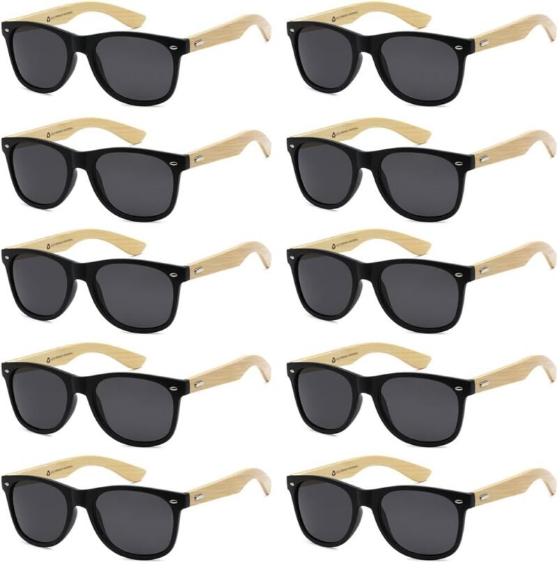 CEREMONYT Sunglasses Wholesale Bamboo Sunglasses WayfarerRetro 80’s Wood Sunglasses WayfarerMen-Cool Sunglasses Wayfarerfor Men & Women-10 Pack