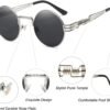 CEREMONYT Sunglasses Round  Sunglasses Steampunk Metal Classic Frame Mirror Lens(C1:Black Lens+ Silver Frame)