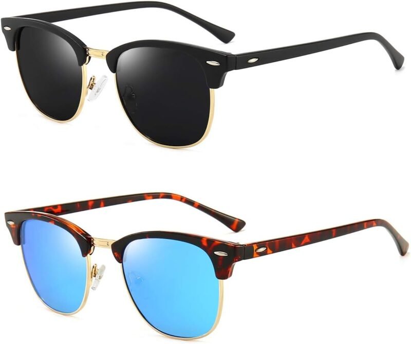 CEREMONYT Sunglasses Browline Polarized Browline Sunglasses Classic Semi-Rimless Frame Retro Brand Sunglasses for Men and Women UV 400