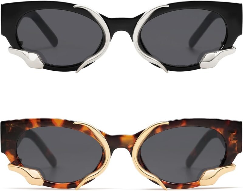 CEREMONYT Sunglasses Cat Eye Trendy Sunglasses for Women Men Vintage Narrow Cateye Metal Snake Sunnie Y2k Accessories AP3621