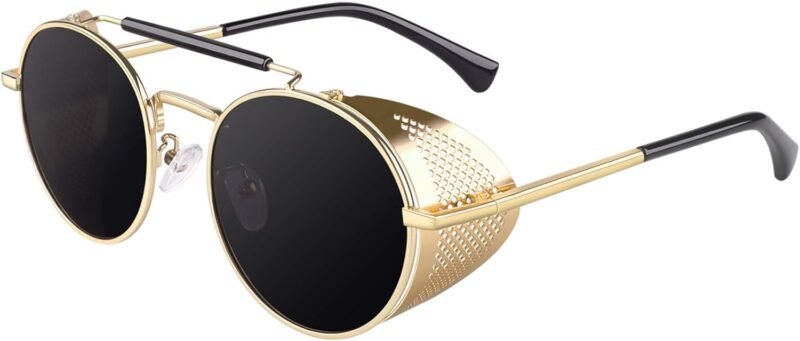 CEREMONYT Sunglasses Round E72 Retro Steampunk Style Inspired Round Metal Circle Polarized Sunglasses for Women Men