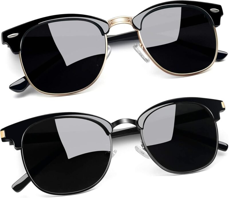 CEREMONYT Sunglasses Round  Semi-Rimless Sunglasses Half Frame Sun Glasses Brownline Shades for Women Men UV400 Protection