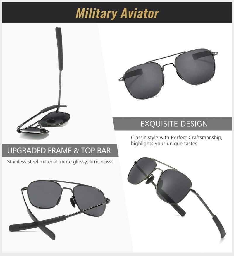 CEREMONYT Sunglasses Military Style Polarized Pilot  Sunglasses and Square  Sunglasses for Men UV400 Protection