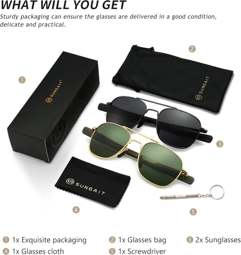 CEREMONYT Sunglasses Men’s Military Style Polarized Pilot  Sunglasses Bayonet Temples