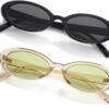 CEREMONYT Sunglasses Vintage Small Oval Sunglasses for Women Men 90s Sunglasses Narrow Eyeglasses UV400 Protection 2 Pack