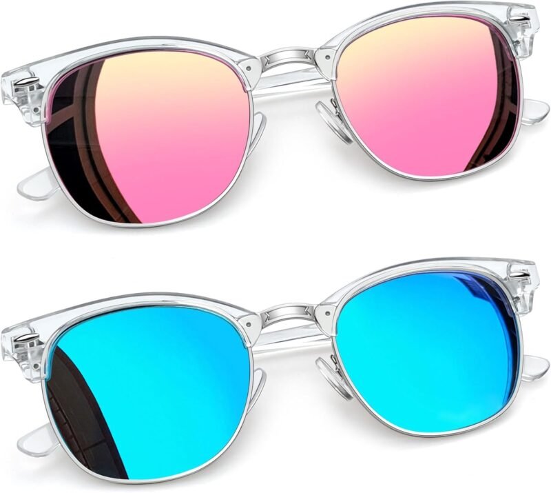 CEREMONYT Sunglasses Round  Semi-Rimless Sunglasses Half Frame Sun Glasses Brownline Shades for Women Men UV400 Protection