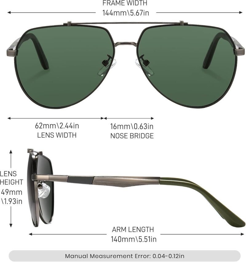 715HjpNmZYL._AC_SL1500 CEREMONYT Sunglasses Military Sunglasses for Men Trendy Pilot Shade Metal Frame Polarized Lens UV Protection for Outdoor