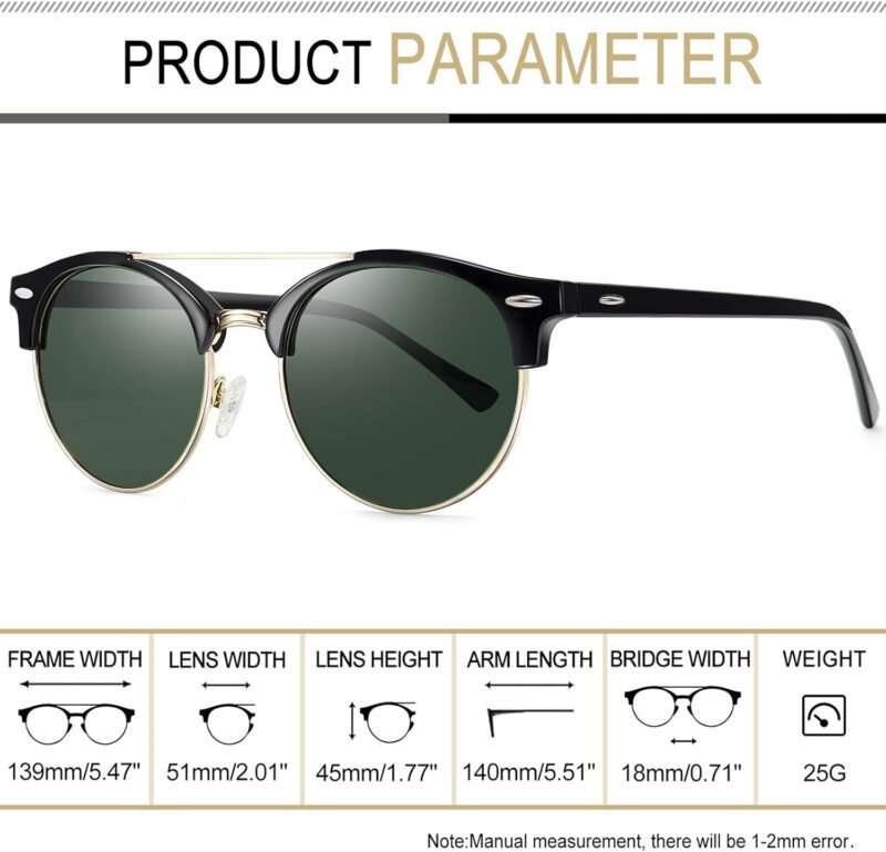 CEREMONYT Sunglasses Round  Semi-Rimless Sunglasses Half Frame Sun Glasses Brownline Shades for Women Men UV400 Protection