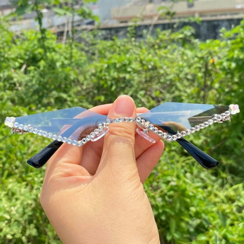 CEREMONYT Sunglasses Cat EyeVintage 90s Rimless Rhinestone Sunglasses Fashion Rhombus Crystal diamond Y2K Candy Color Cat Eye Party Glasses
