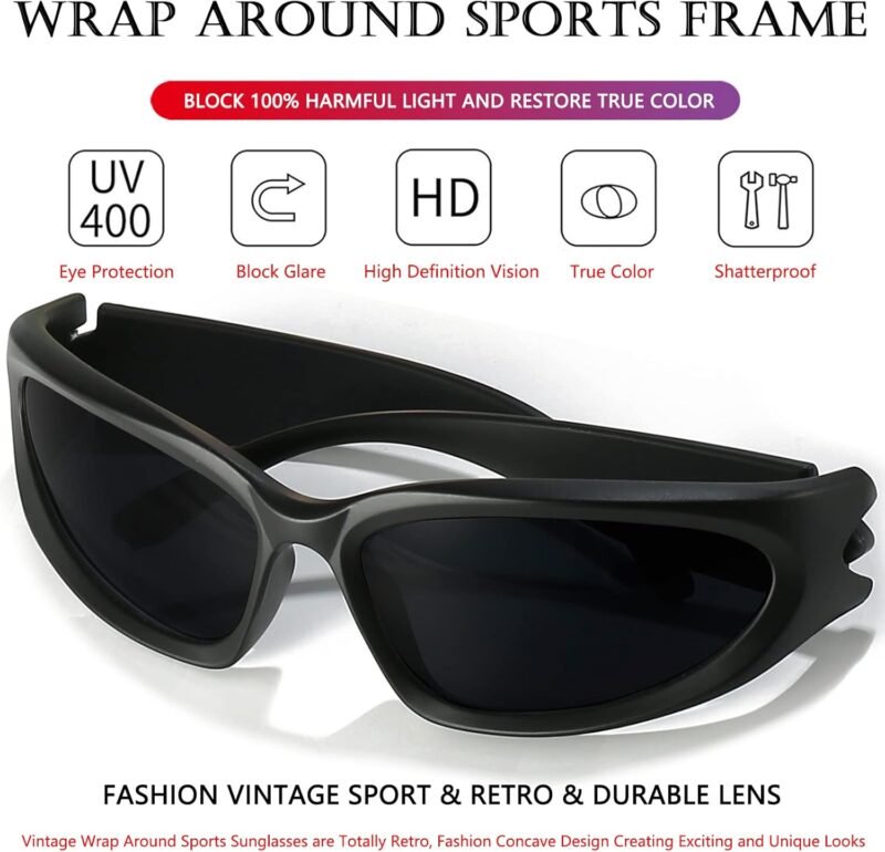 71BVQEx9_7L._AC_SL1500 CEREMONYT Sunglasses Wraparound Wrap Around Sports Sunglasses for Men Women Fashion Oval Thick Frame Sun Glasses Stylish Sport Wrap Shades