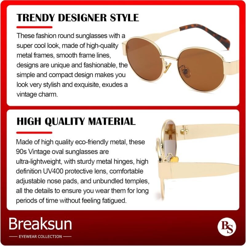 71DGgqnzmIL._AC_SL1500 CEREMONYT Sunglasses Oval Sunglasses for Women Men Fashion Luxury Metal Sun Glasses 90s Vintage Designer style (Gold/Brown)