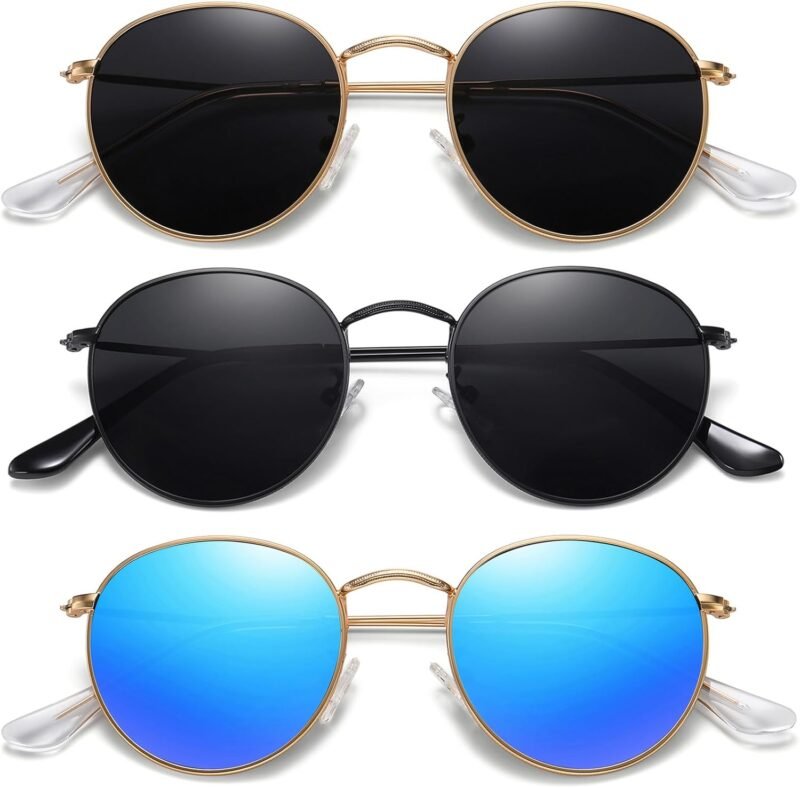 CEREMONYT Sunglasses Round Polarized Sunglasses for Women Men Classic Retro Metal Frame Sun Glasses UV Protection