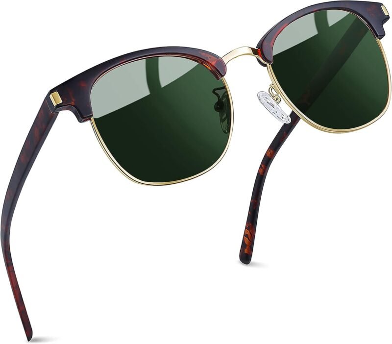 CEREMONYT Sunglasses Round  Semi-Rimless Sunglasses Half Frame Sun Glasses Brownline Shades for Women Men UV400 Protection