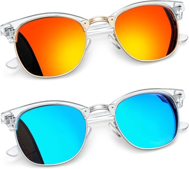 CEREMONYT Sunglasses Round  Semi-Rimless Sunglasses Half Frame Sun Glasses Brownline Shades for Women Men UV400 Protection