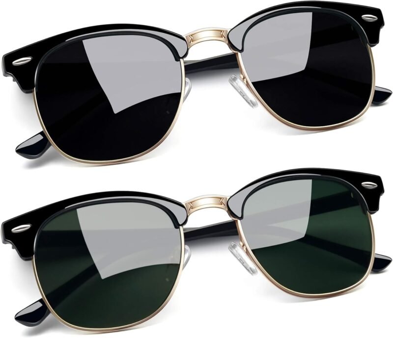 CEREMONYT Sunglasses Round  Semi-Rimless Sunglasses Half Frame Sun Glasses Brownline Shades for Women Men UV400 Protection