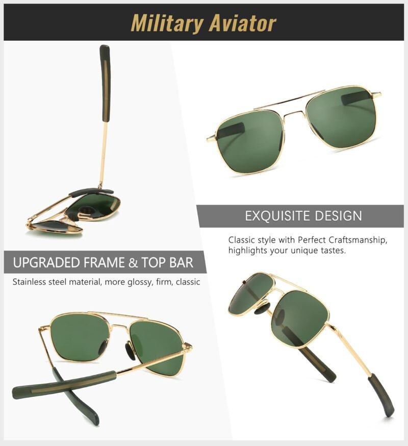 CEREMONYT Sunglasses Lightweight Rectangular Men’s Sunglasses and Military Style Polarized Pilot  Sunglasses