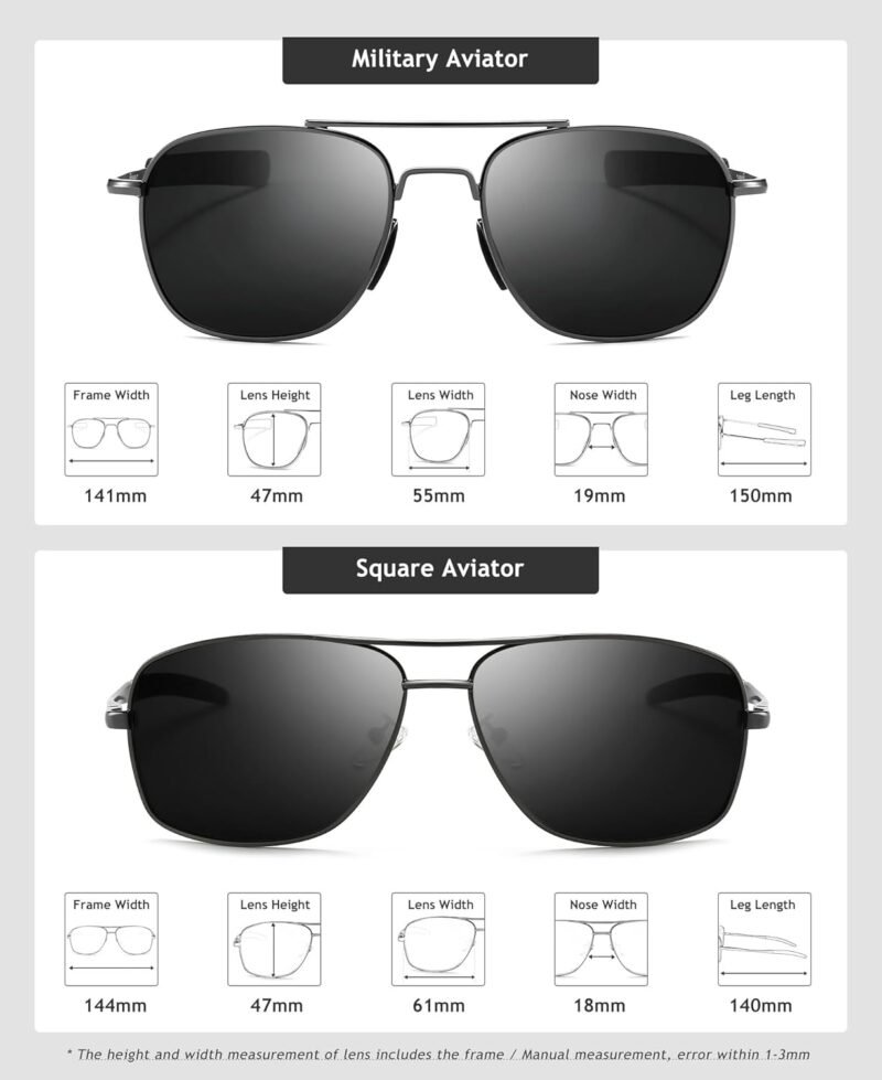 CEREMONYT Sunglasses Military Style Polarized Pilot  Sunglasses and Square  Sunglasses for Men UV400 Protection