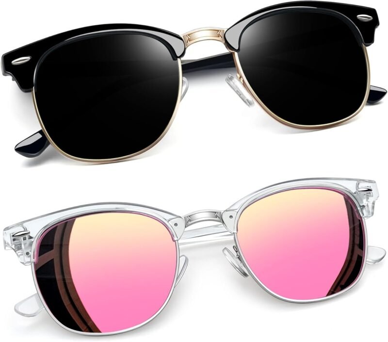 CEREMONYT Sunglasses Round  Semi-Rimless Sunglasses Half Frame Sun Glasses Brownline Shades for Women Men UV400 Protection