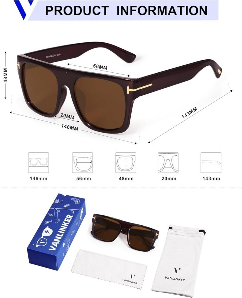CEREMONYT Sunglasses Square  Trendy Square Sunglasses Mens Womens Oversized Flat Top Shades Retro 70s Rectangle Driving Sunnies VL9756