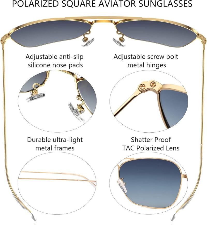 CEREMONYT Sunglasses Square  Sunglasses for Women Men Polarized Pilot Military Square Shades Classic Vintage Metal Sun Glasses