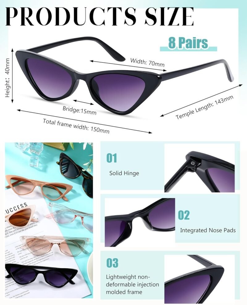 CEREMONYT Sunglasses Cat Eye 8 Pairs Cat Eye Sunglasses for Women  Cat Eye Sunglasses Vintage Sunglasses Trendy Sunglasses for Party