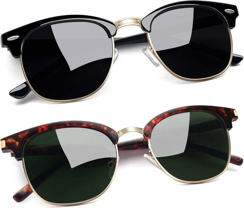 CEREMONYT Sunglasses Round  Semi-Rimless Sunglasses Half Frame Sun Glasses Brownline Shades for Women Men UV400 Protection